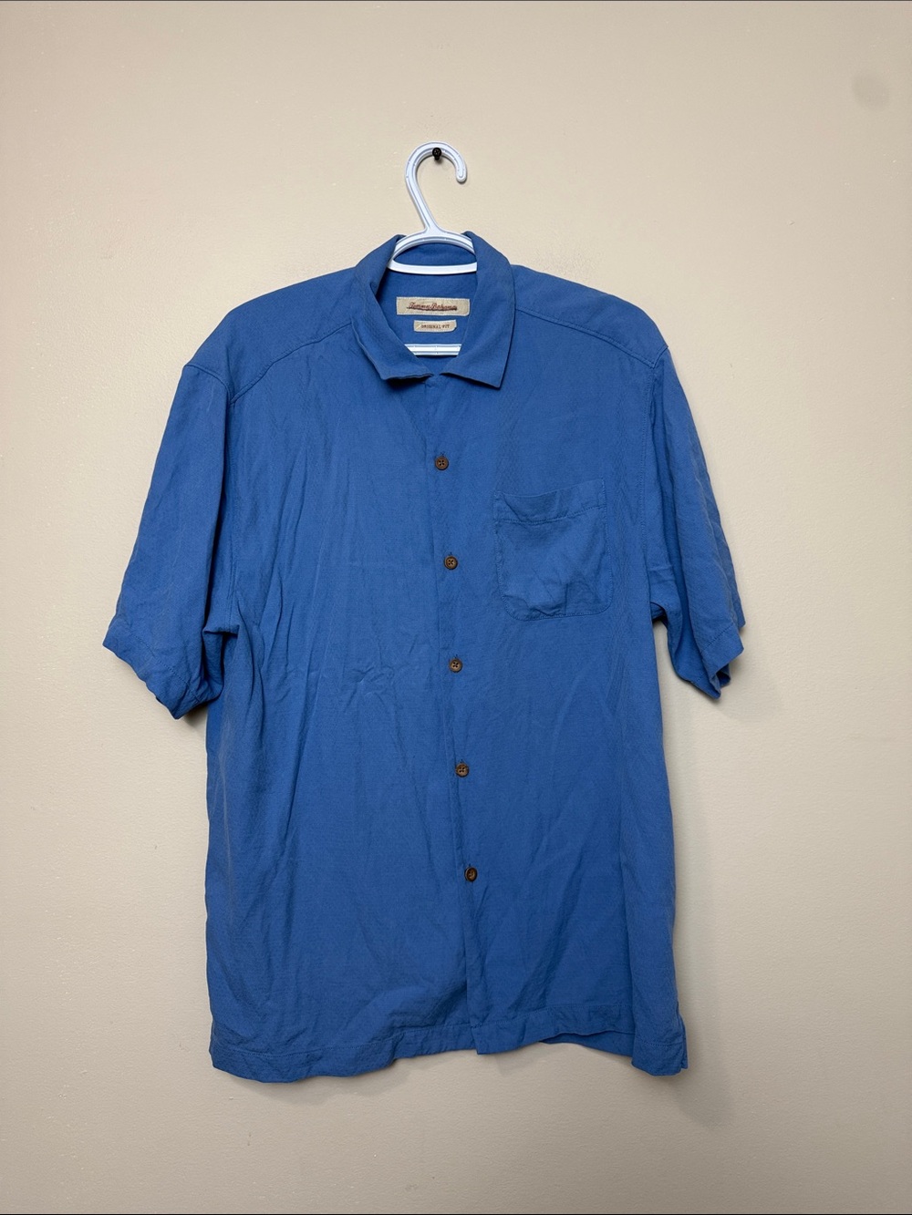 Tommy Bahama Royal Blue Short-Sleeve Button-Down Shirt embroidered size M